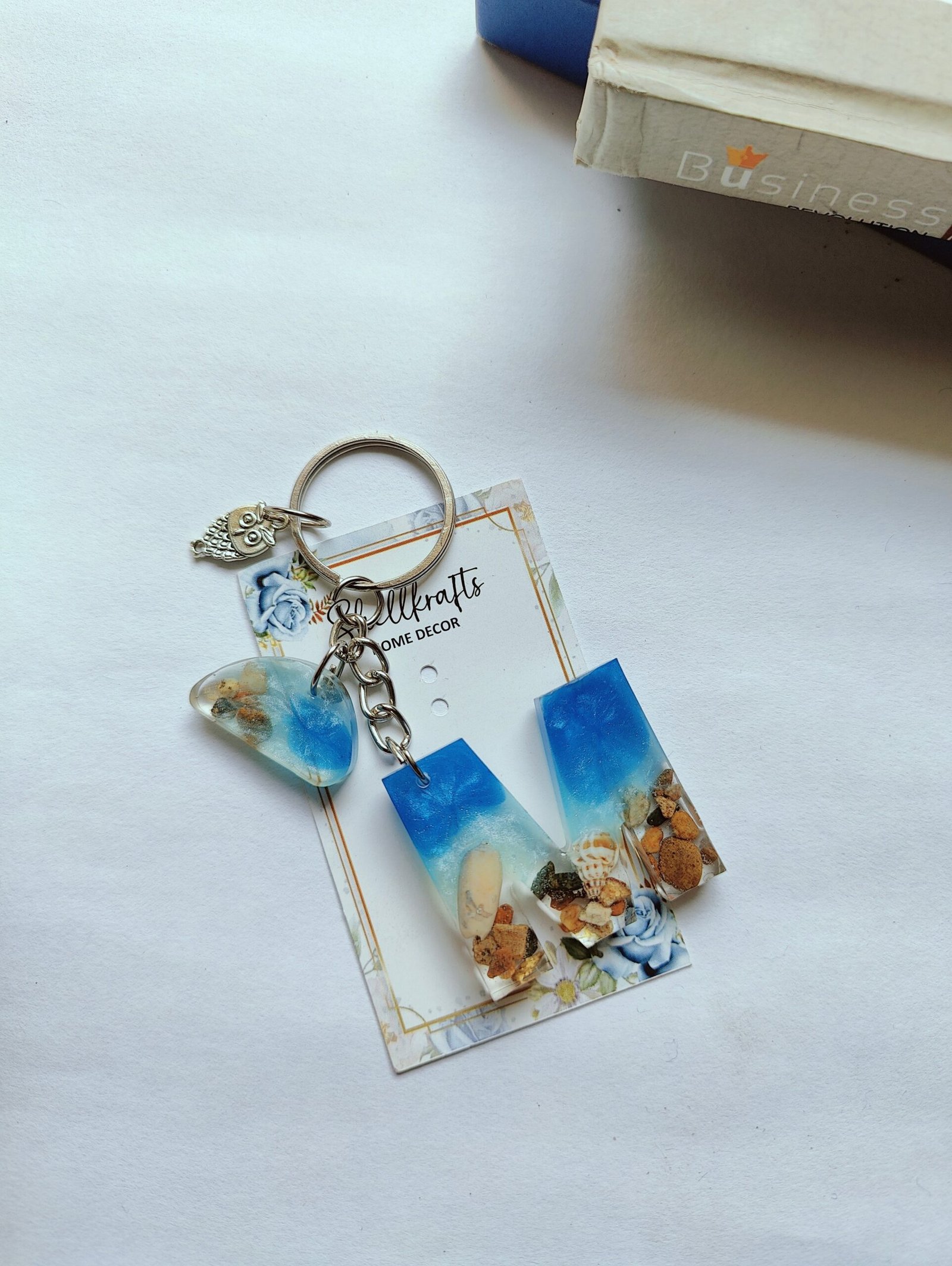 Handmade Resin Beach Alphabet Charm Keychain