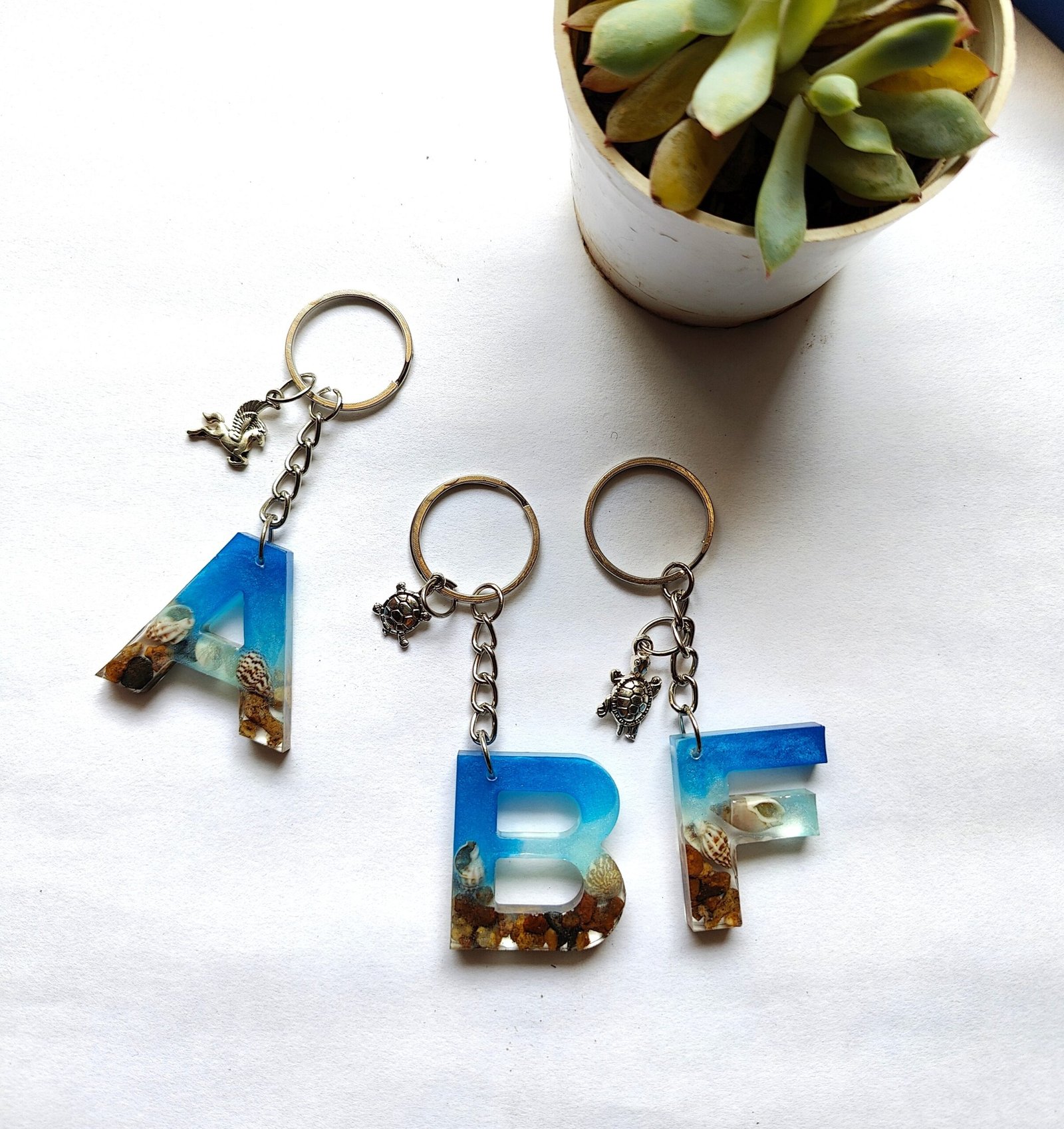 Handmade Resin Beach Keychain with Charm